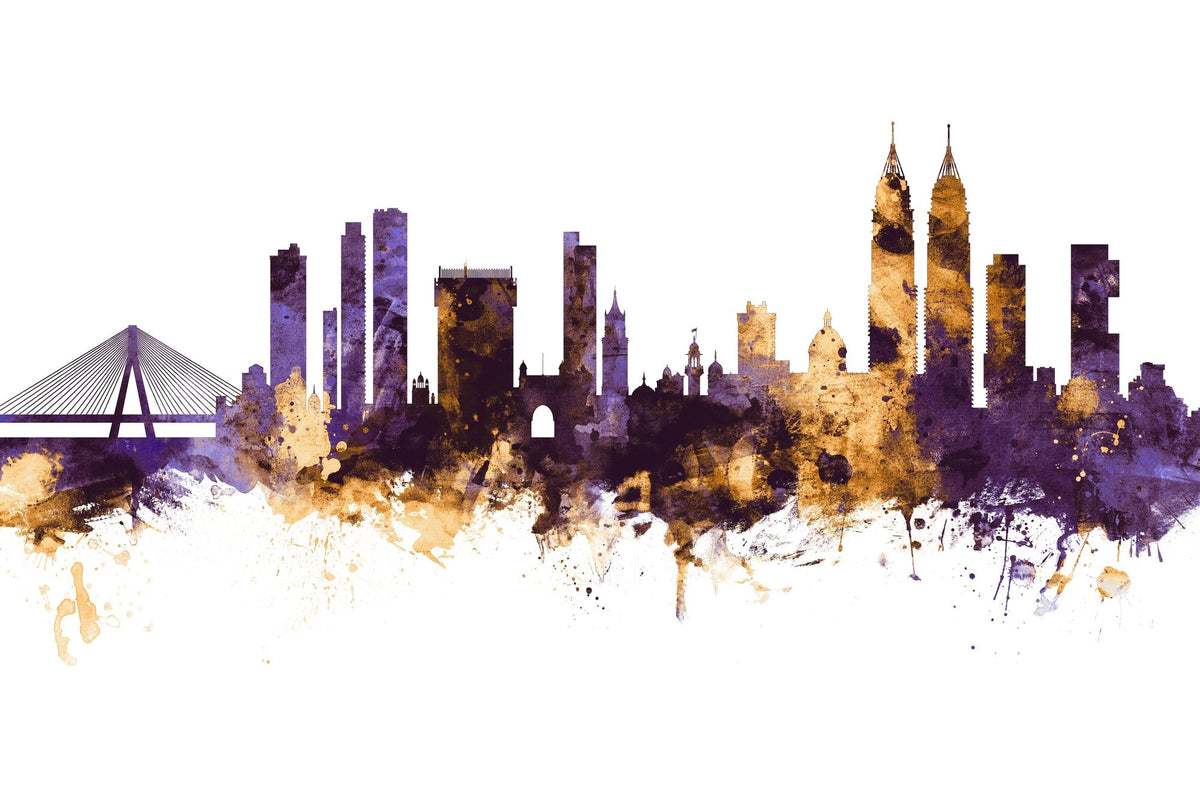 Mumbai Skyline India Bombay Purple & Gold Mural Wallpaper - pure wallpaper artwork
