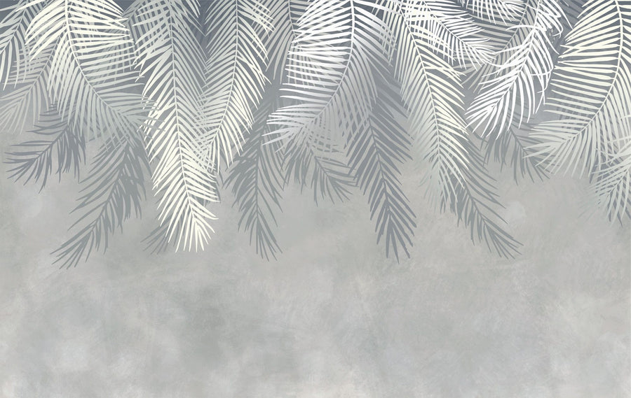 Palm Leaf Wallpaper Mural – Tropical Wall Mural – Palms Above, Gray printable artwork