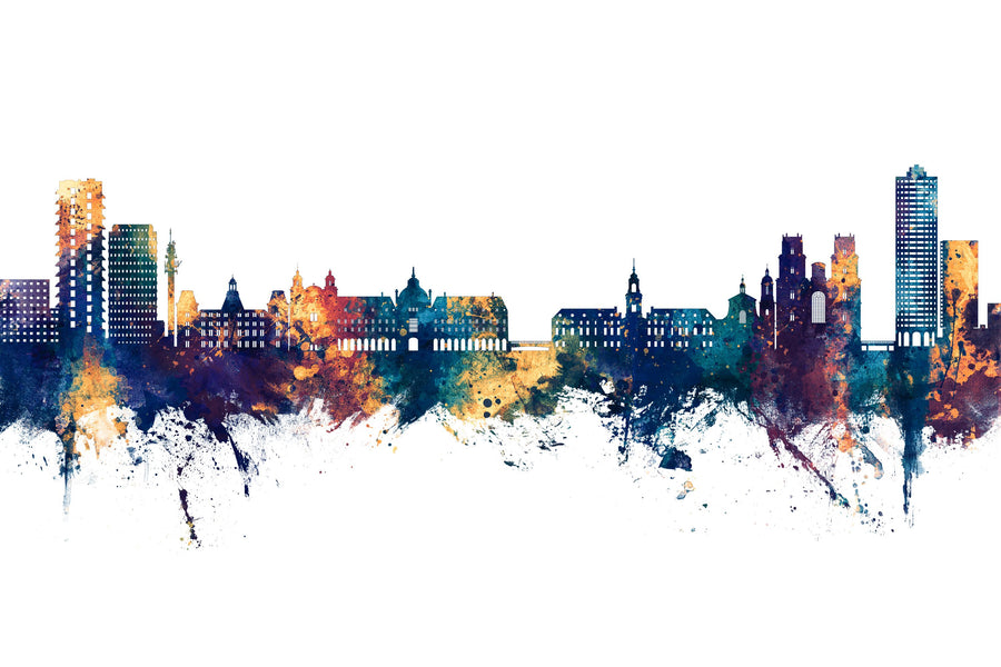 Rennes France Skyline Blue & Bronze Mural Wallpaper