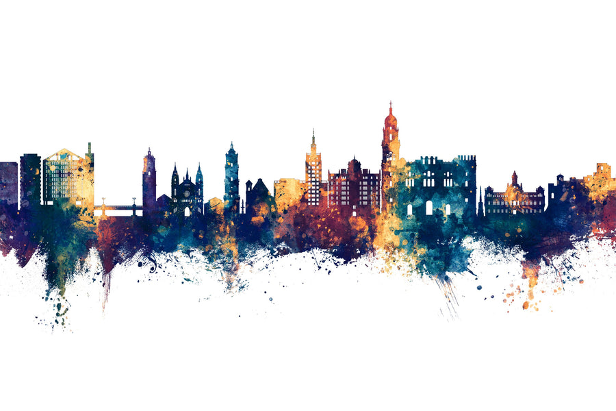 Málaga Spain Skyline Blue & Bronze Mural Wallpaper