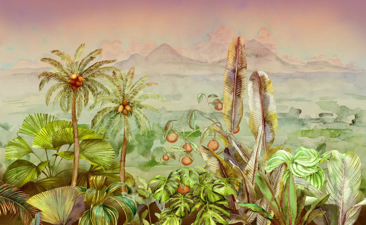 Tropical Green Twilight Mural Wallpaper - pure wallpaper artwork