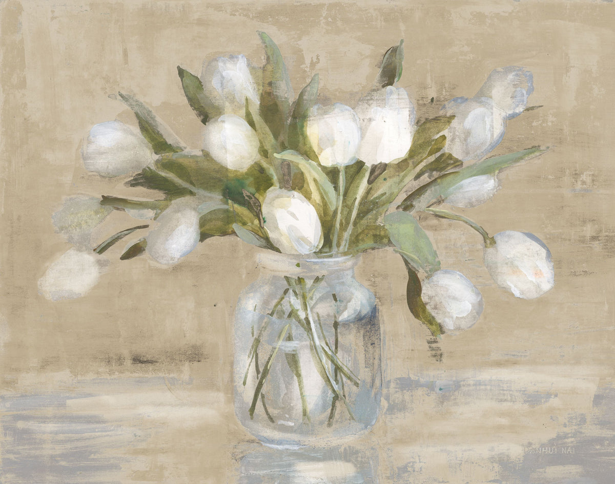 April Tulips Neutral Mural Wallpaper - pure wallpaper artwork