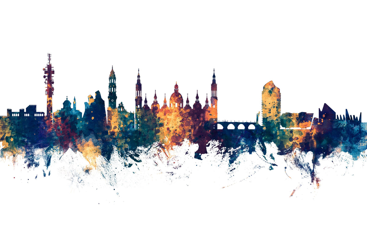 Zaragoza Spain Skyline Blue & Bronze Mural Wallpaper - pure wallpaper artwork