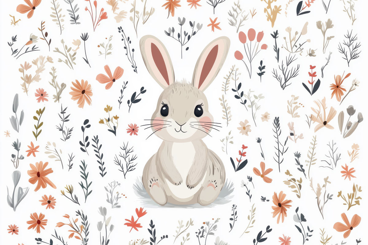 Rabbit Flowers Mural Wallpaper - pure wallpaper artwork