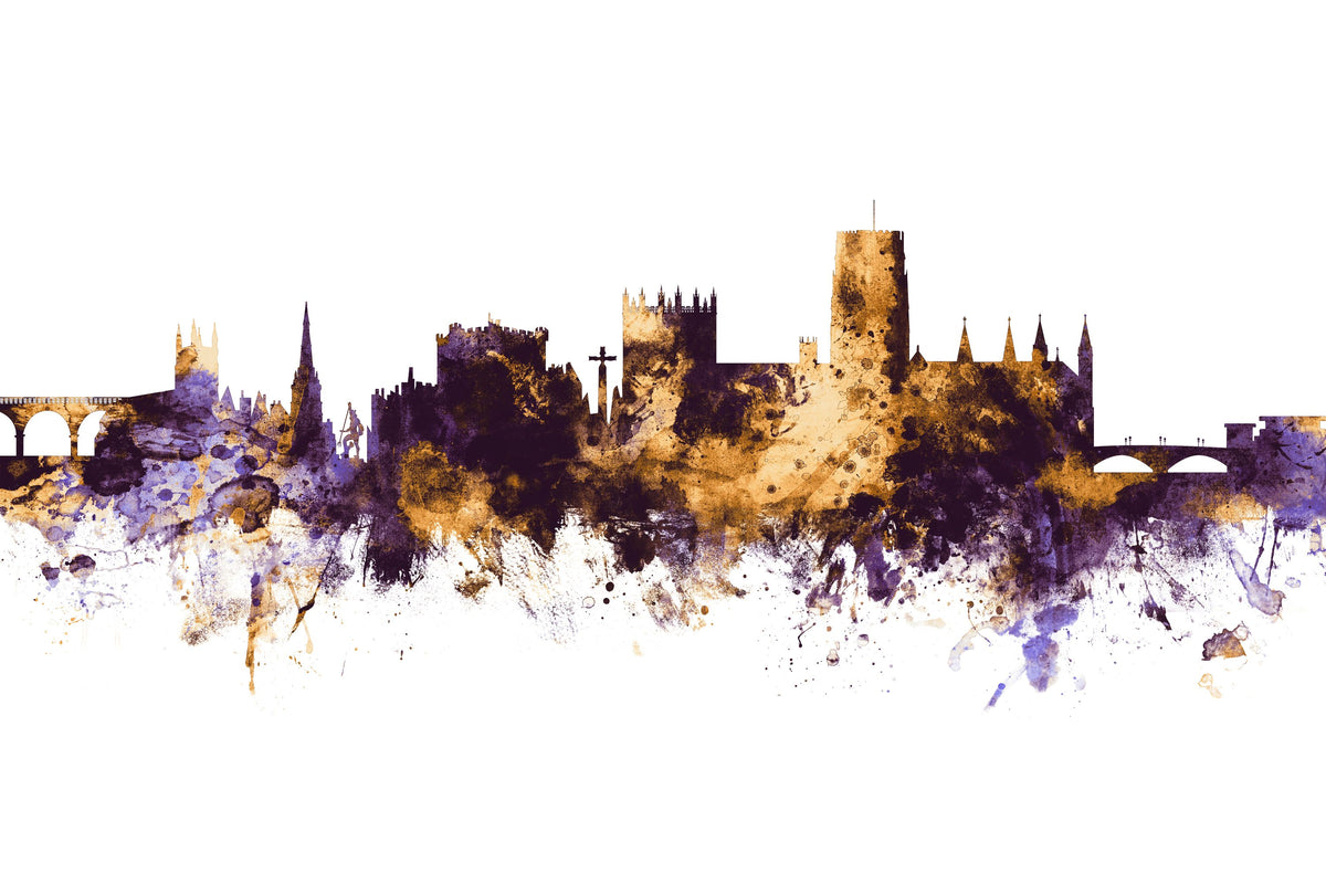 Durham England Skyline Purple & Gold Mural Wallpaper - pure wallpaper artwork