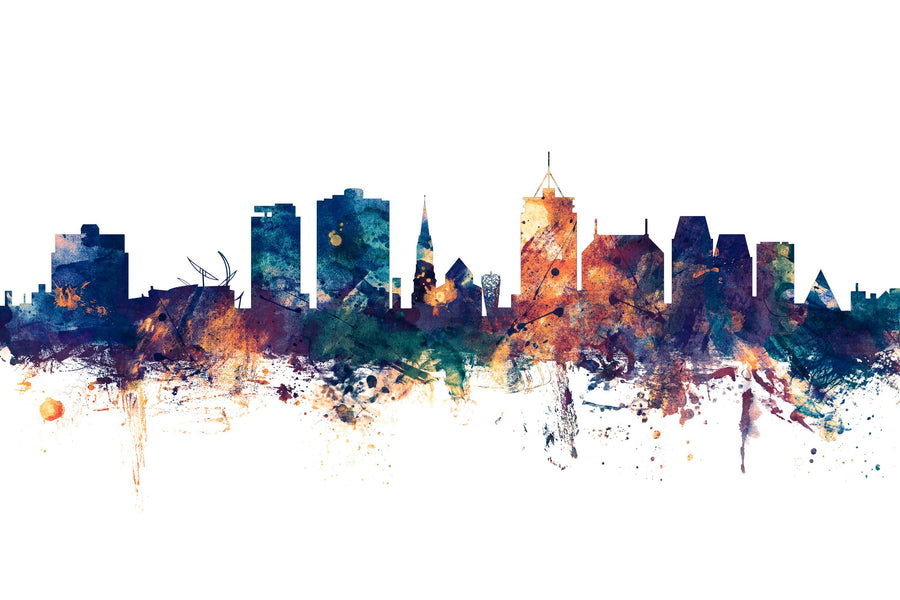 Christchurch New Zealand Skyline Blue & Bronze Mural Wallpaper