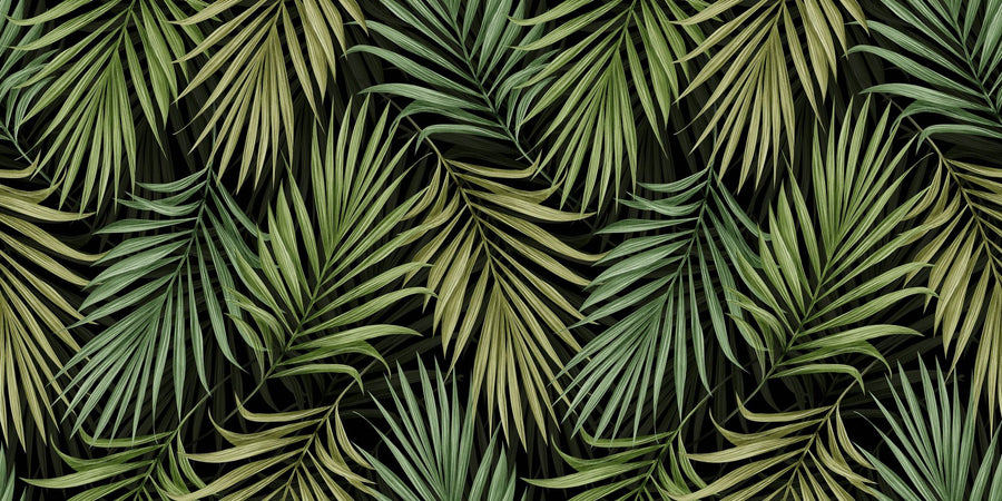 Tropical Wallpaper Mural – Jungle Wall Mural – Bright Palms Pattern, Lush Green printable artwork