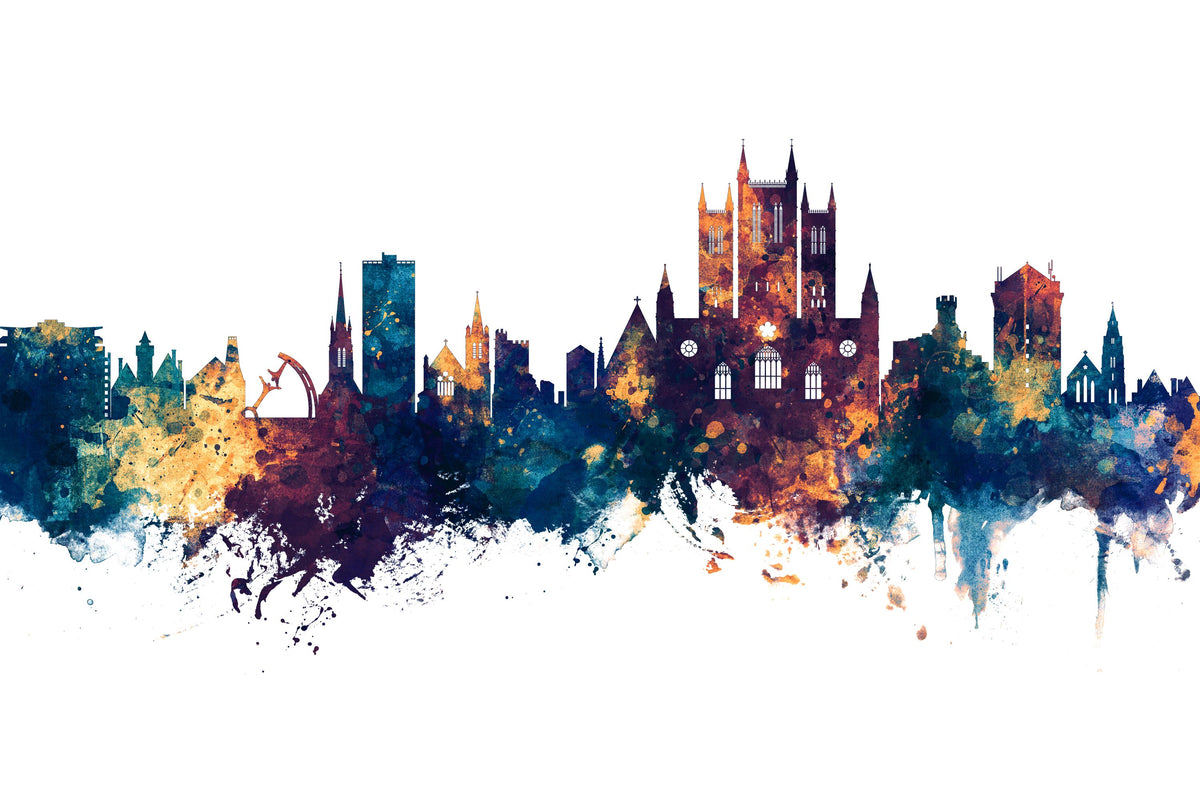 Lincoln England Skyline Blue & Bronze Mural Wallpaper - pure wallpaper artwork