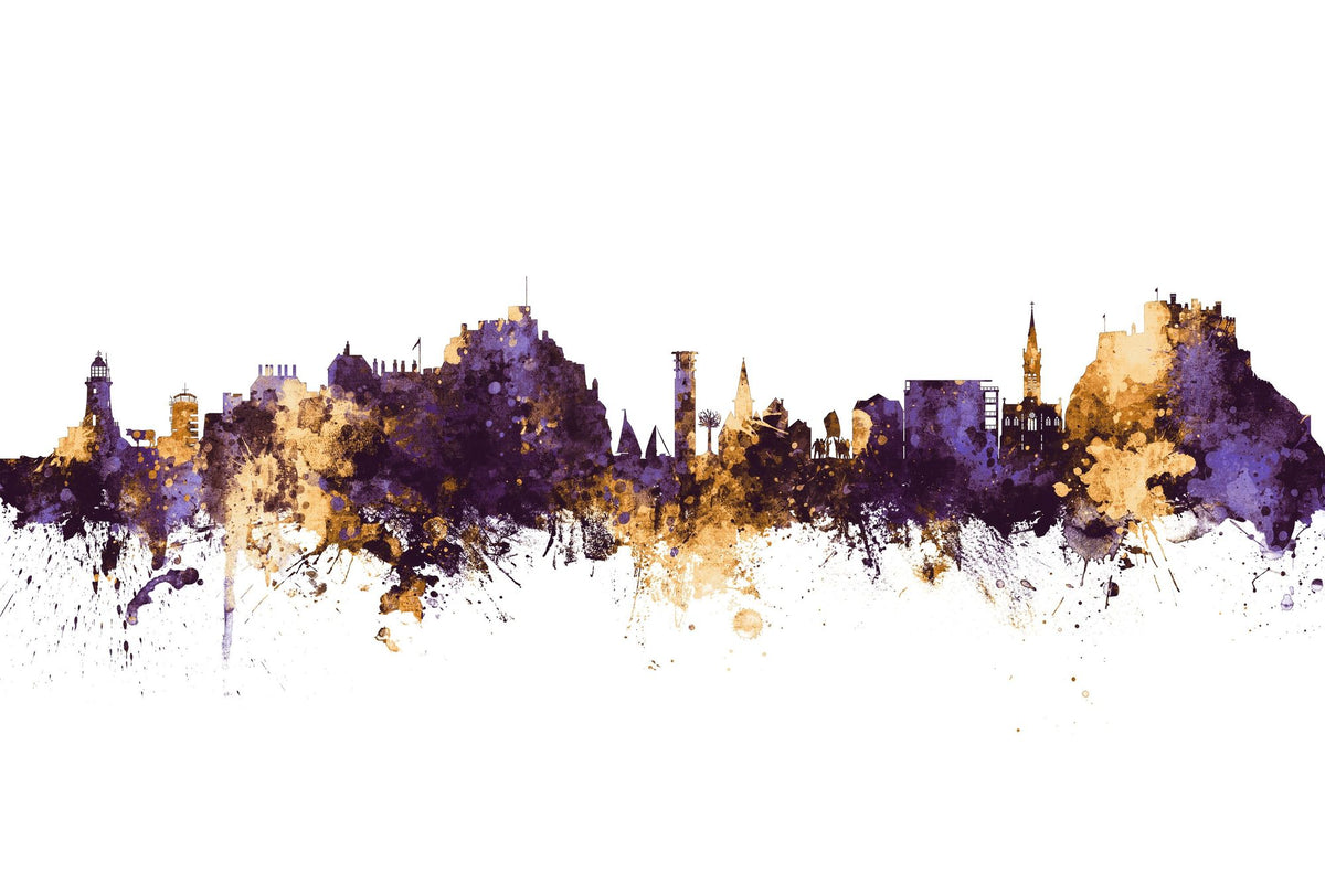 Jersey Channel Islands Skyline Purple & Gold Mural Wallpaper - pure wallpaper artwork