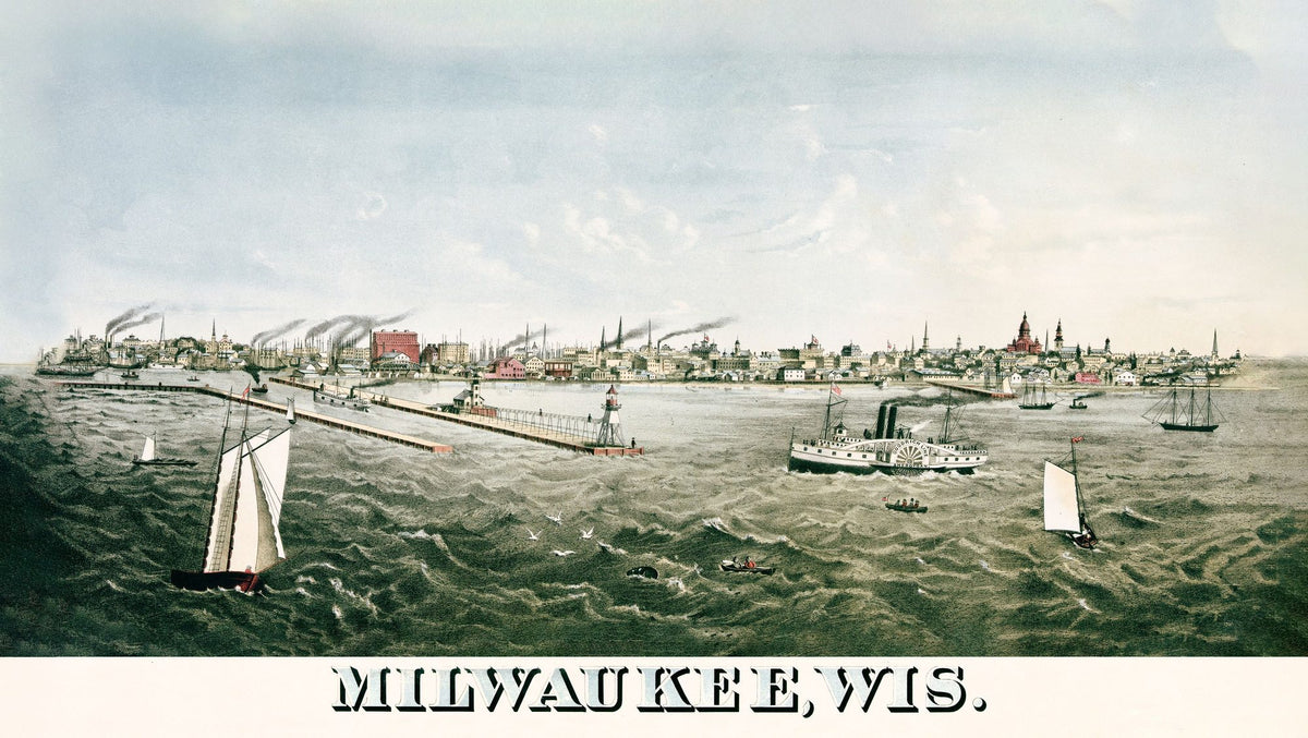 Old View of Milwaukee From Lake Michigan, 1874 Mural Wallpaper - pure wallpaper artwork