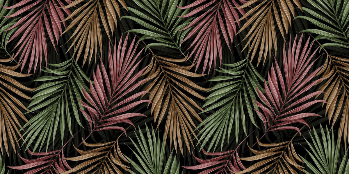Bright Palms Pattern, Plum & Brown Mural Wallpaper - pure wallpaper artwork
