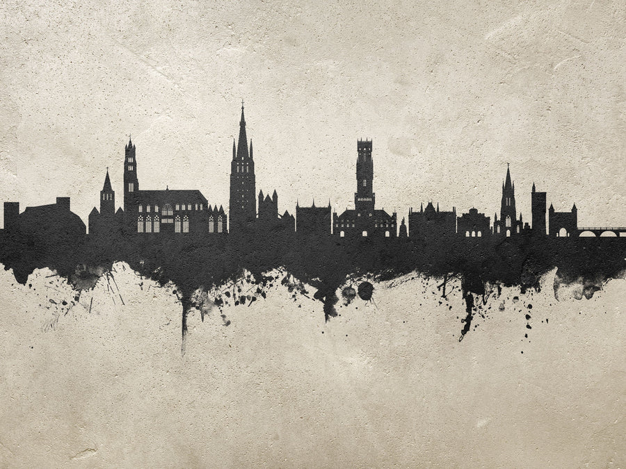Bruges Belgium Skyline Concrete Mural Wallpaper