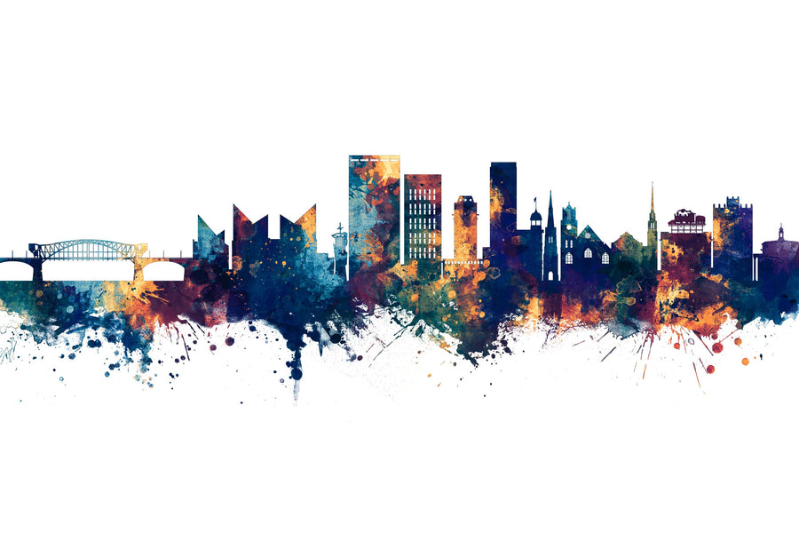 Chattanooga Tennessee Skyline Blue & Bronze Mural Wallpaper