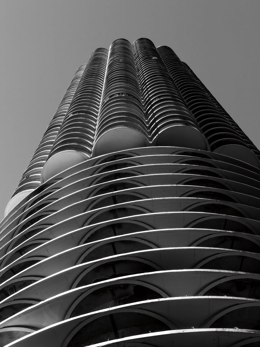 Chicago Skyline Marina City III BW Mural Wallpaper