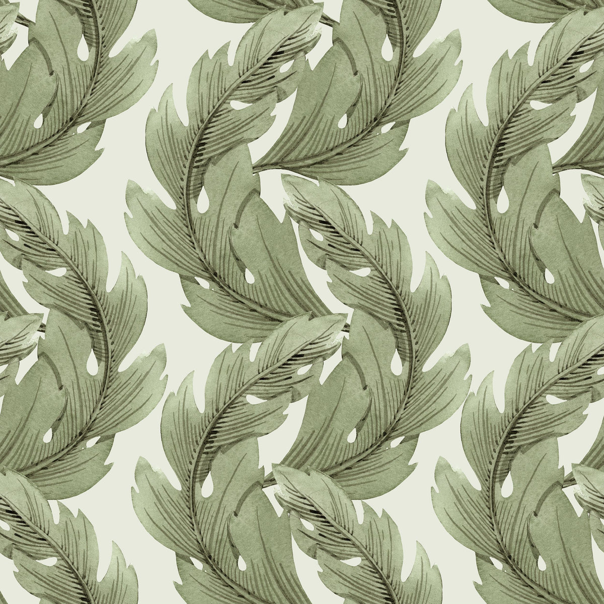 Verdant Plume, Olive Mural Wallpaper - pure wallpaper artwork