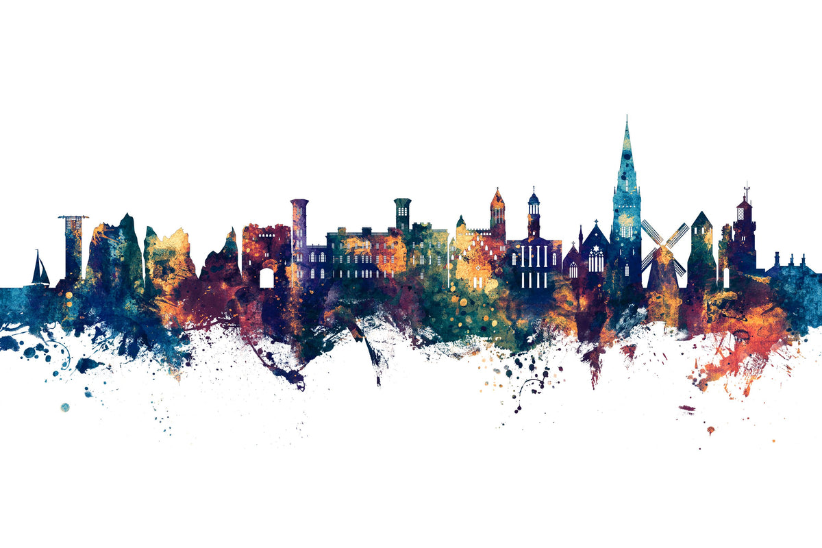 Isle of Wight England Skyline Blue & Bronze Mural Wallpaper - pure wallpaper artwork