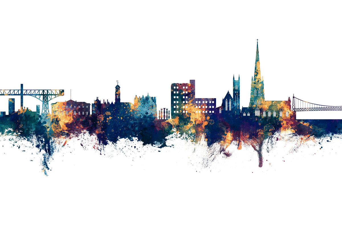 Warrington England Skyline Blue & Bronze Mural Wallpaper - pure wallpaper artwork