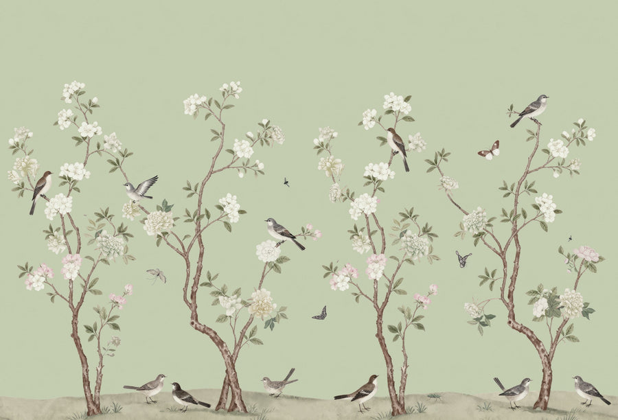 Peony Tree, Mint Mural Wallpaper