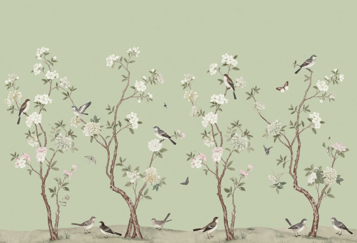 Peony Tree, Mint Mural Wallpaper - pure wallpaper artwork