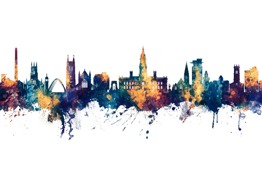 Bolton England Skyline Blue & Bronze Mural Wallpaper