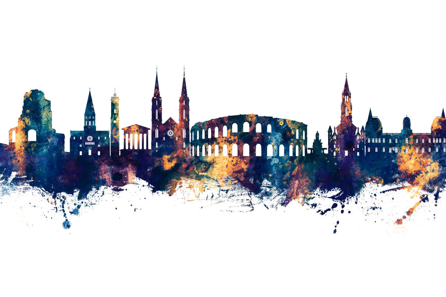 Nîmes France Skyline Blue & Bronze Mural Wallpaper
