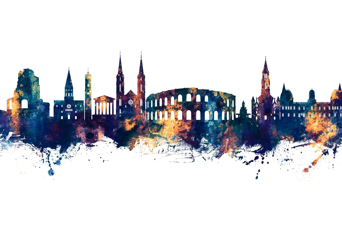 Nîmes France Skyline Blue & Bronze Mural Wallpaper - pure wallpaper artwork