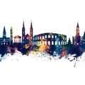 Nîmes France Skyline Blue & Bronze Mural Wallpaper - pure wallpaper artwork