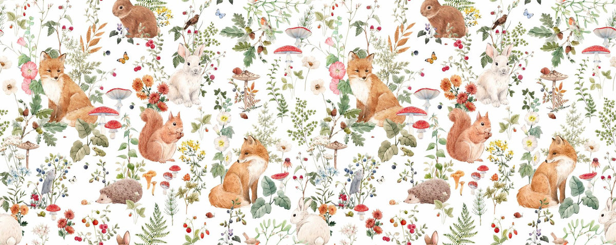 Bébés animaux faune nordique, papier peint mural blanc