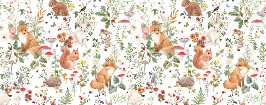 Baby Animals Nordic Fauna, White Mural Wallpaper