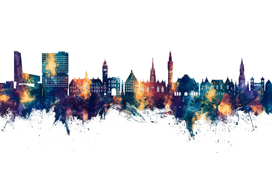 Lille France Skyline Blue & Bronze Mural Wallpaper