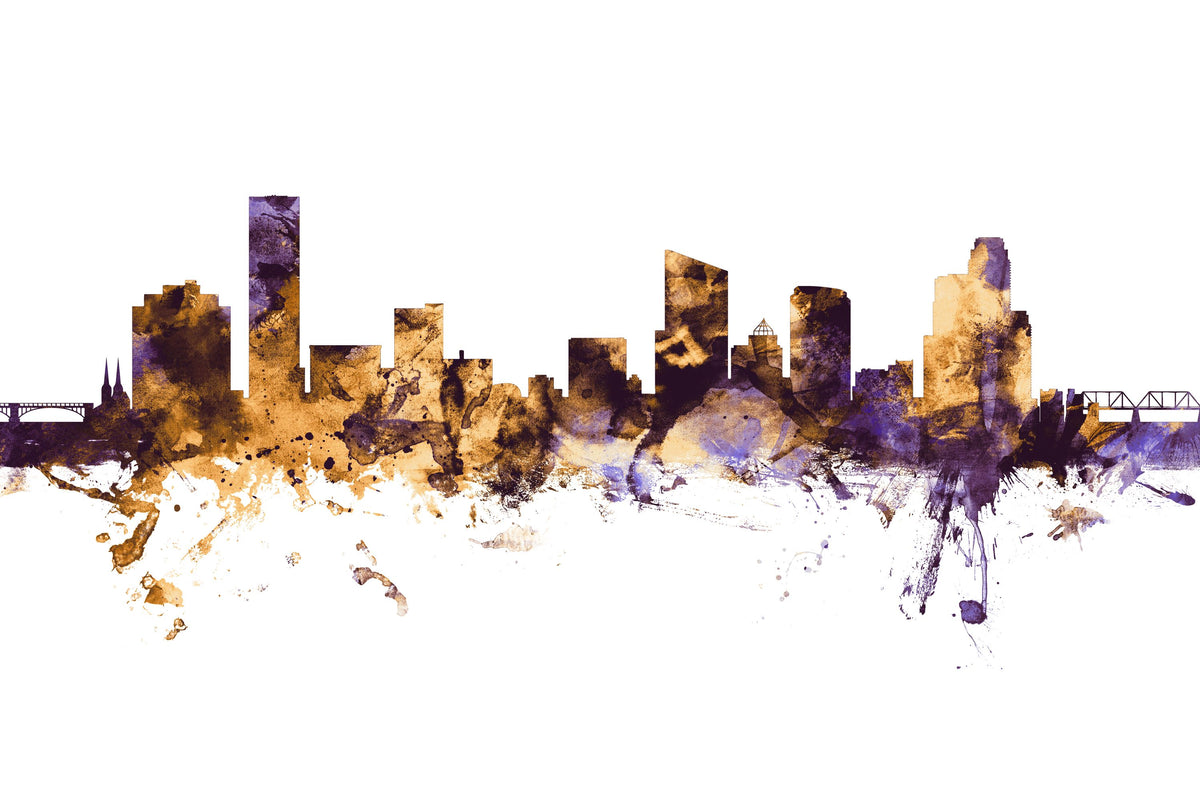 Grand Rapids Michigan Skyline Purple & Gold Mural Wallpaper - pure wallpaper artwork