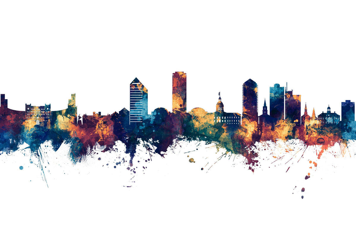 Tallahassee Florida Skyline Blue & Bronze Mural Wallpaper - pure wallpaper artwork