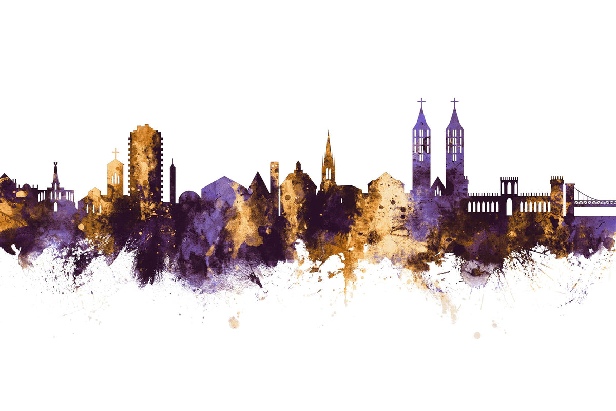 Kassel Germany Skyline Purple & Gold Mural Wallpaper - pure wallpaper artwork