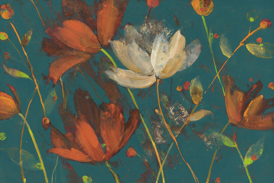 Moonlight Garden I Spice on Teal Mural Wallpaper