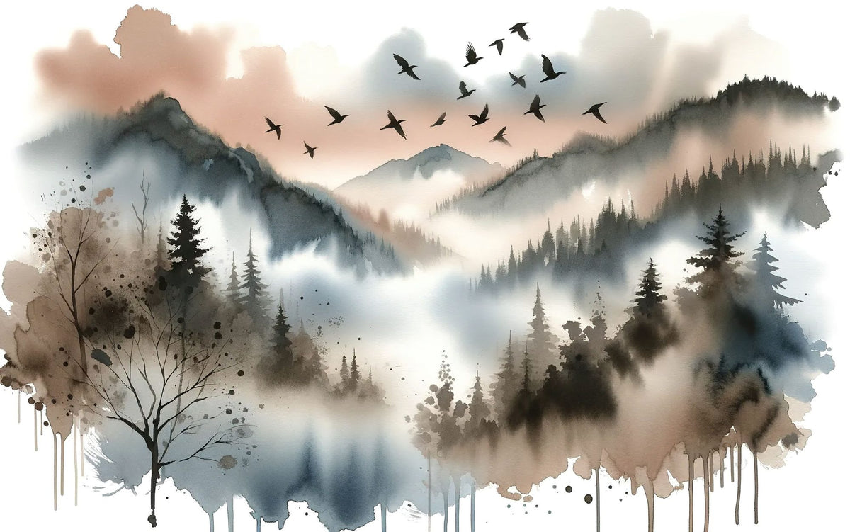 Mystic Mountains Veiled in Morning Mist Mural Wallpaper - pure wallpaper artwork