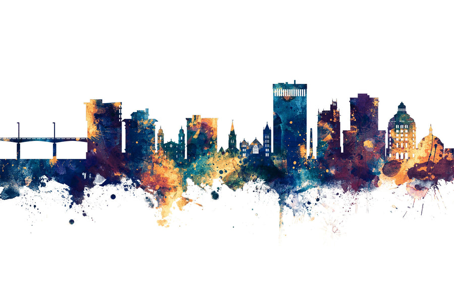 Asheville North Carolina Skyline Blue & Bronze Mural Wallpaper