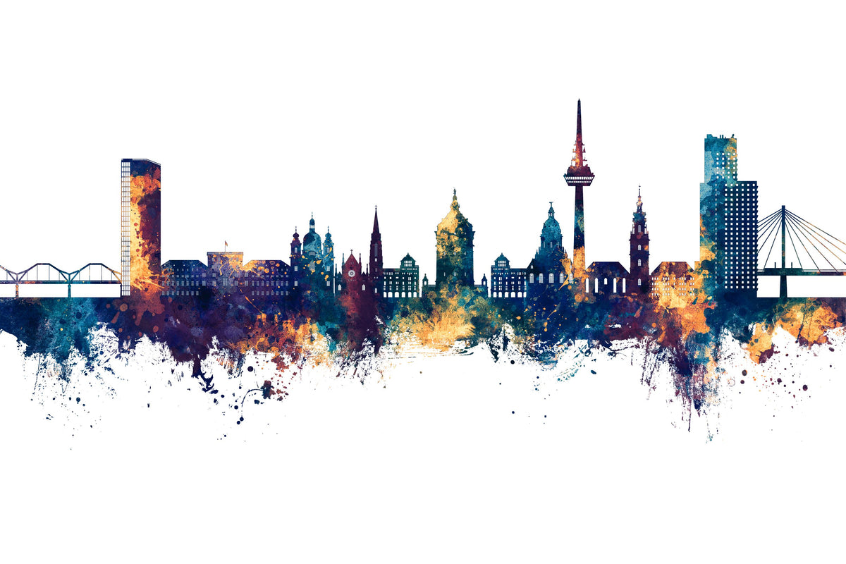 Mannheim Germany Skyline Blue & Bronze Mural Wallpaper - pure wallpaper artwork