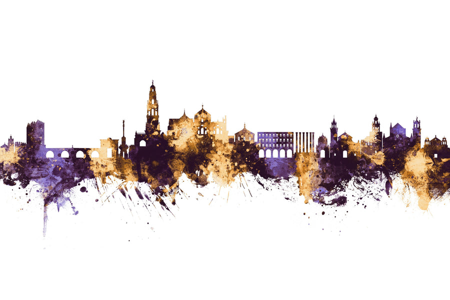 Córdoba Spain Skyline Purple & Gold Mural Wallpaper