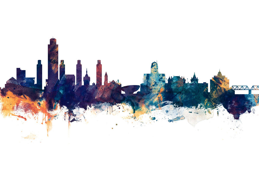 Albany New York Skyline Blue & Bronze Mural Wallpaper