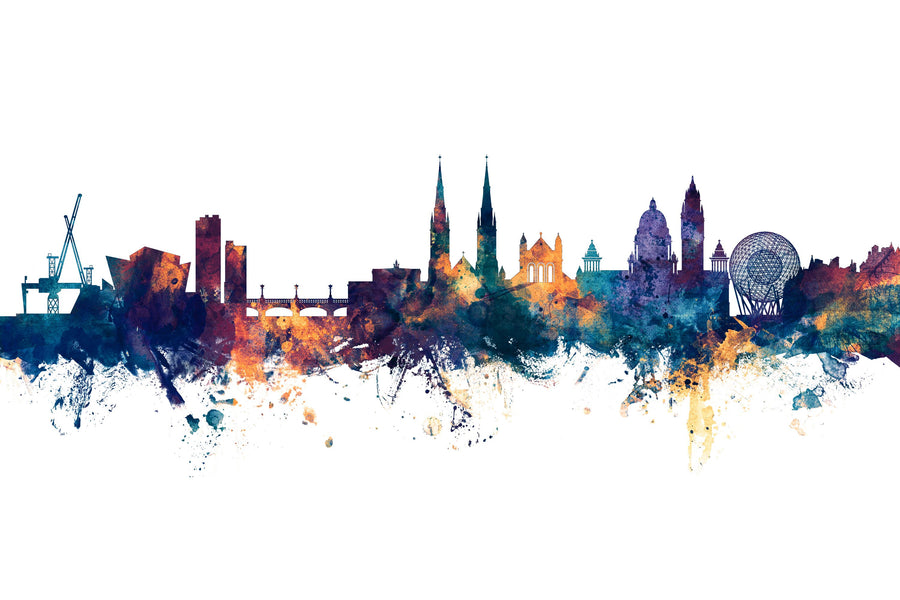 Belfast Northern Ireland Skyline Blue & Bronze Mural Wallpaper
