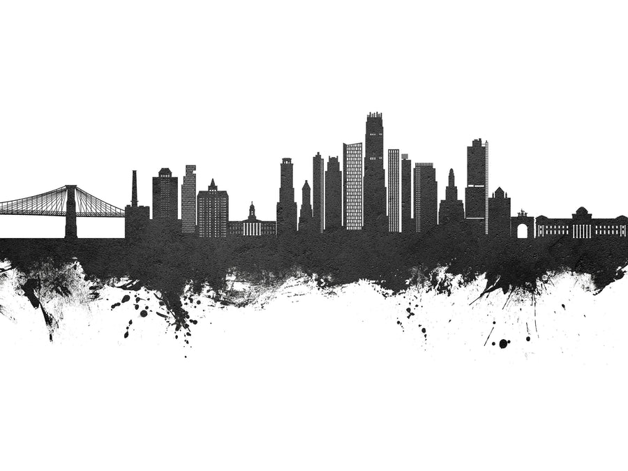 Brooklyn New York Skyline Black & White Mural Wallpaper