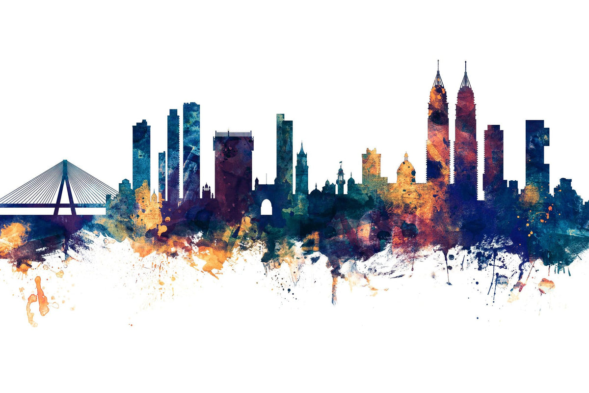 Mumbai Skyline India Bombay Blue & Bronze Mural Wallpaper - pure wallpaper artwork