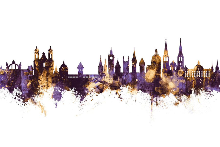 Lucerne Switzerland Luzern Skyline Purple & Gold Mural Wallpaper