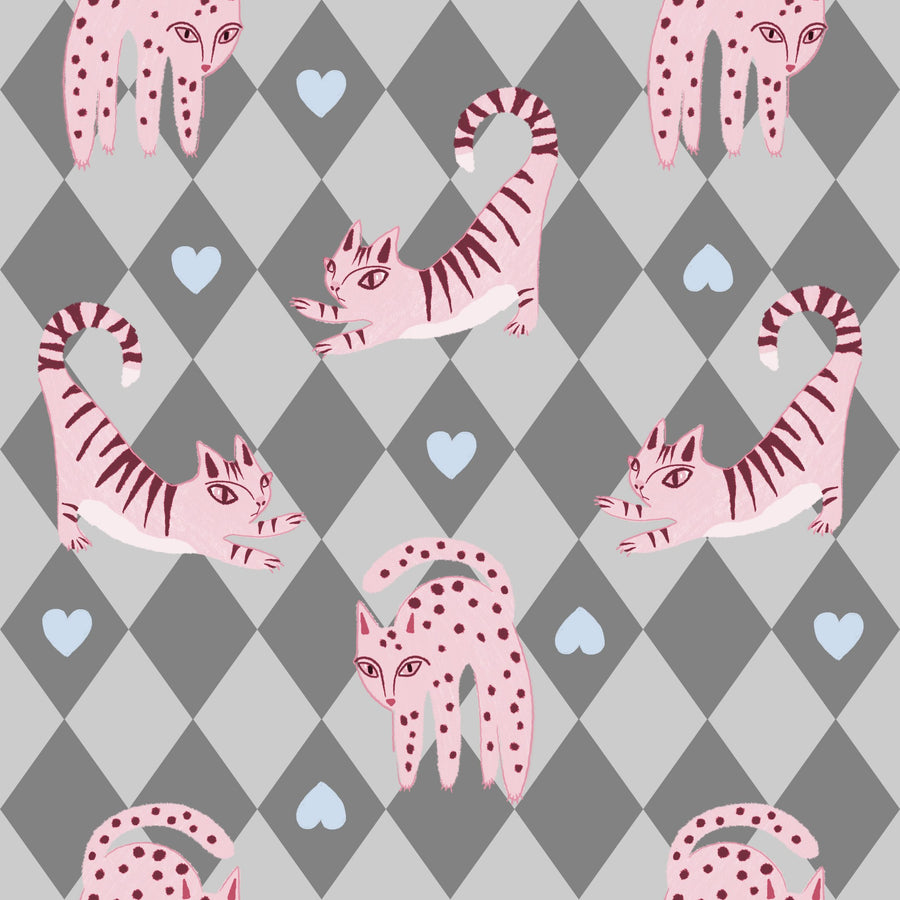 Harlequin Kittens, Blush Mural Wallpaper