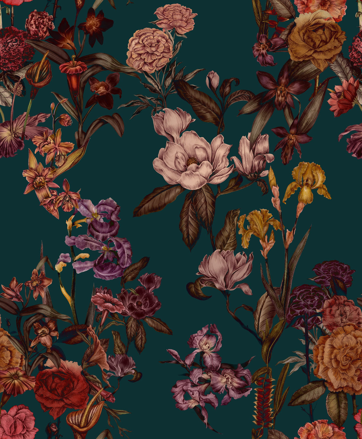 Floral Gaze, Dark Teal Mural Wallpaper - pure wallpaper artwork