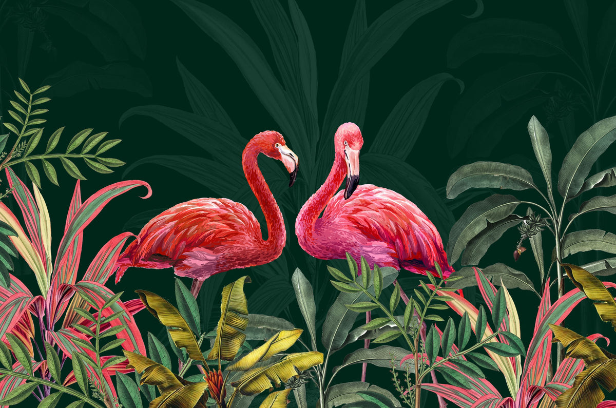 Shy Flamingos Dark Mural Wallpaper - pure wallpaper artwork