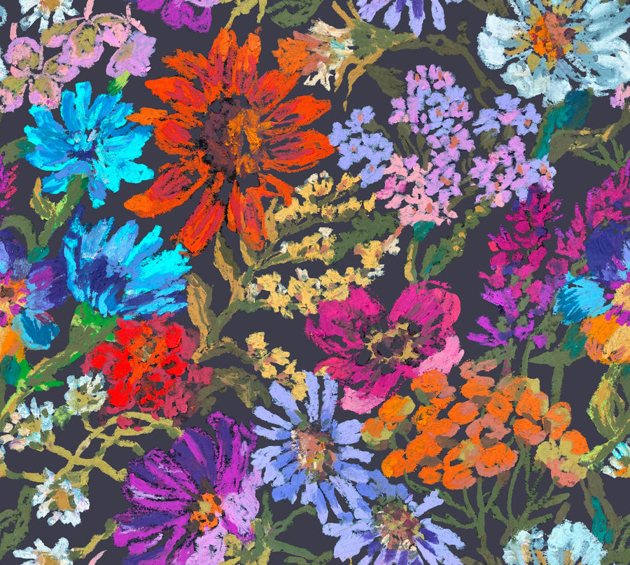Meadow in Oil Pastel, Dusty Mural Wallpaper