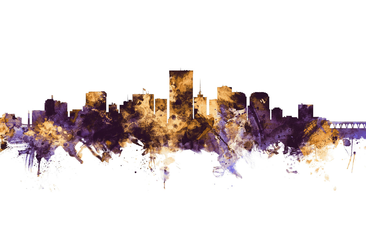 Richmond Virginia Skyline Purple & Gold Mural Wallpaper - pure wallpaper artwork