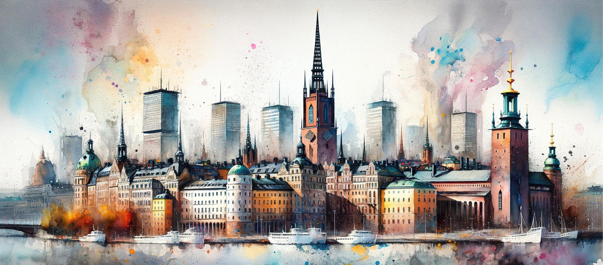 Watercolor Stockholm Skyline Mural Wallpaper - pure wallpaper artwork