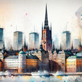 Watercolor Stockholm Skyline Mural Wallpaper - pure wallpaper artwork